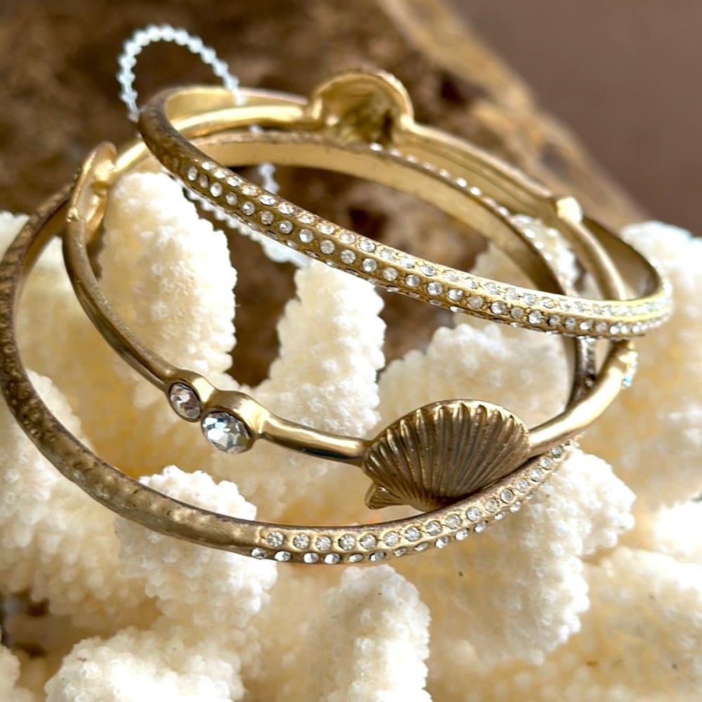 Three Bangles crystals and scallop shells very sparkly interesting combination
